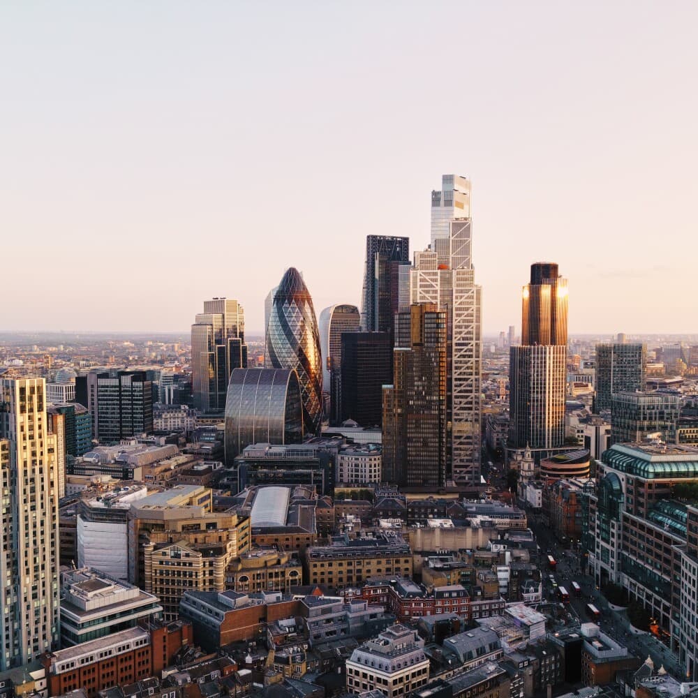 The City of London skyline at dusk